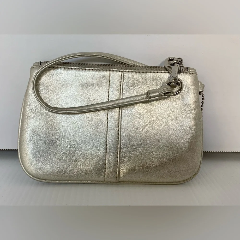 Coach Legacy Stripe Champagne Metallic Wristlet